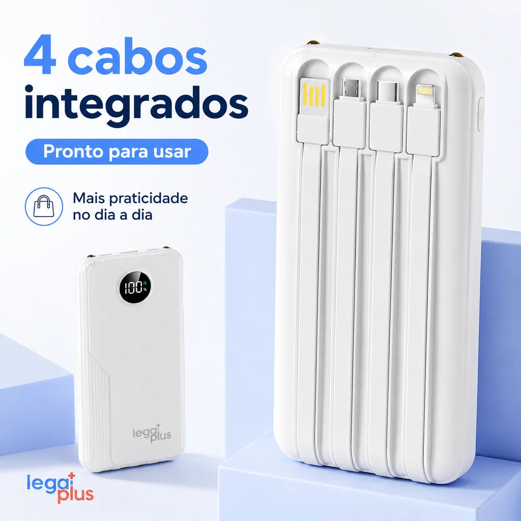Power Bank 12000mAh / 26000mAh Carga Rápida PD 22.5W Com 4 Cabos Integrados Display Digital Para Viagem