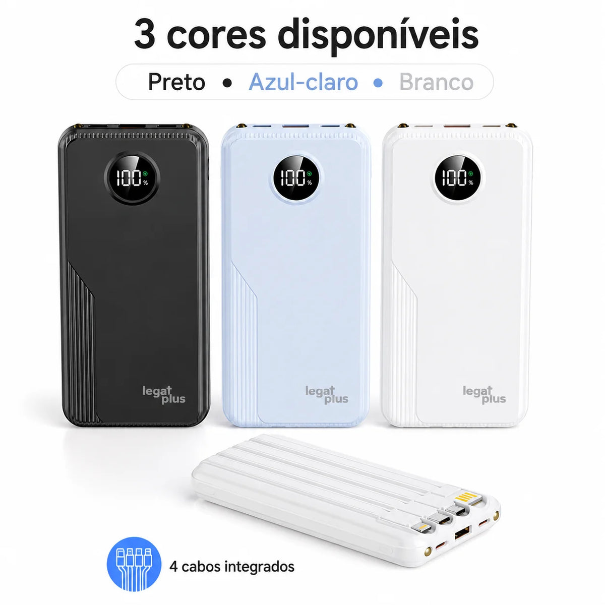 Power Bank 12000mAh / 26000mAh Carga Rápida PD 22.5W Com 4 Cabos Integrados Display Digital Para Viagem