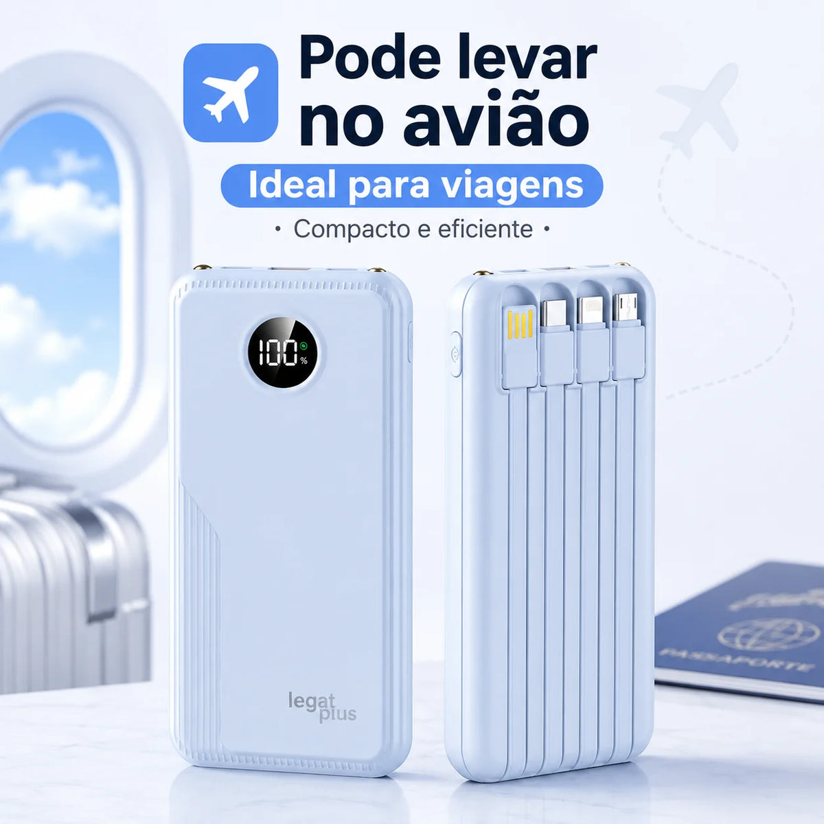 Power Bank 12000mAh / 26000mAh Carga Rápida PD 22.5W Com 4 Cabos Integrados Display Digital Para Viagem